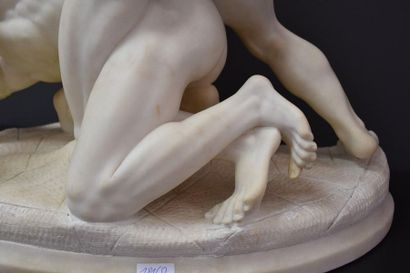 null The wrestlers, an antique alabaster sculpture. Small crack in the ankle. Ht...