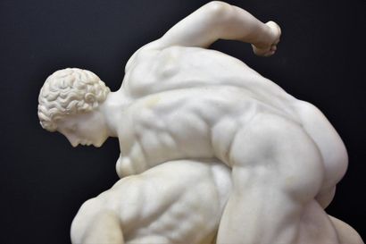 null The wrestlers, an antique alabaster sculpture. Small crack in the ankle. Ht...