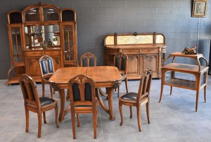 null Art nouveau dining room with a table, 6 chairs, an important buffet, a sideboard...