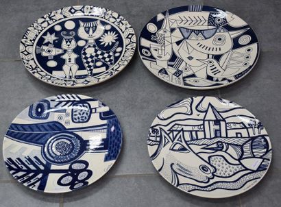 null Cobra Group. Series of 4 Maastricht earthenware dishes with typical decorations...