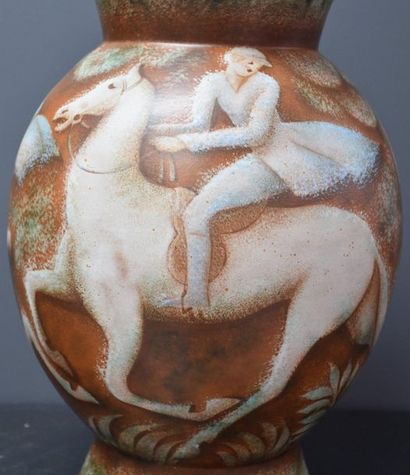 null Charles Catteau ( 1880-1966 ). Boch keramis vase decorated with elegant horsewomen,...