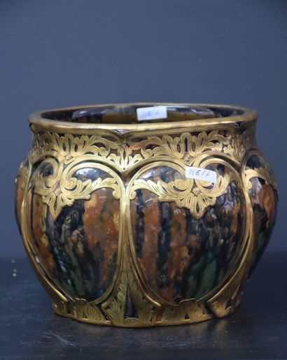 null Art nouveau ceramic planter in glazed ceramic, galvanized with "belle époque"...