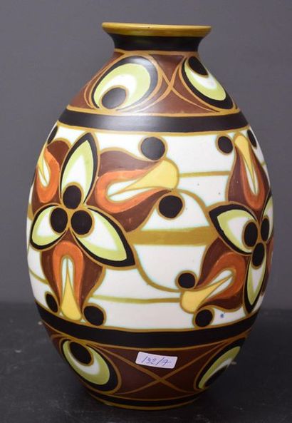 null Boch keramis vase with stylized decoration in matt finish D 1739 . Monogrammed...