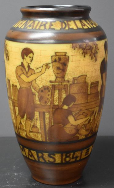 null Charles Catteau ( 1880-1966 ). Boch Keramis Catteau vase with centenary decoration...