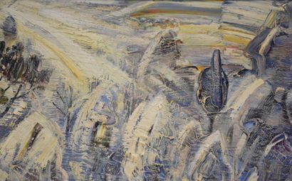 null Rosier . Huile sur toile, paysage boisé expressionniste. 65 x 58 cm .