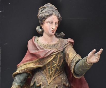 null Imposing saint in carved and polychromed wood. Louis XIV period. Legs animated...