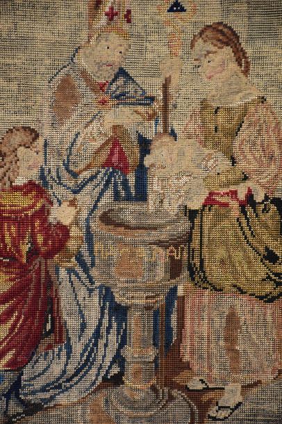 null Tapestry XIX th century with medieval decoration and its frame. 44 x 60 cm ...