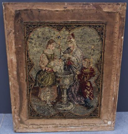 null Tapestry XIX th century with medieval decoration and its frame. 44 x 60 cm ...