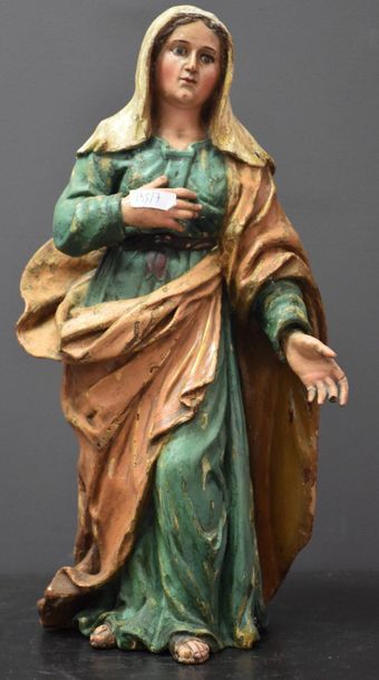null Virgin made of carved polychrome wood, glass eyes. Work from the south of Italy...