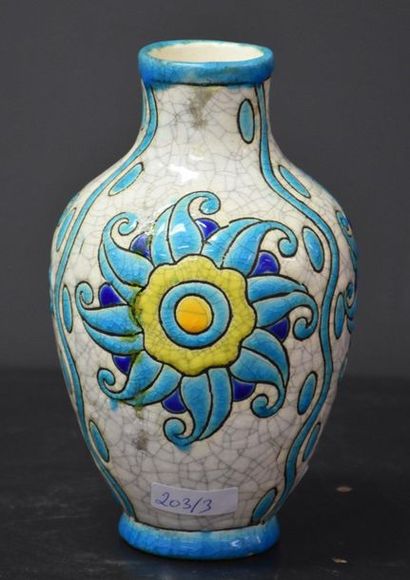 null Vase Boch Keramis Catteau enamelled . D 889 . Monogrammed CT . Ht 18 cm .