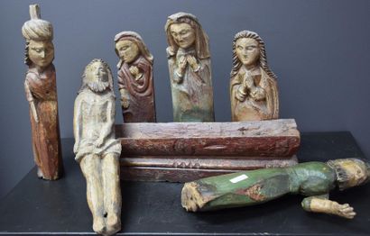 null Gothic group in polychrome wood composed of 6 subjects representing the tomb...
