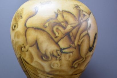 null Boch keramis vase in mat finish signed Jean Isol for La Maîtrise with bullfighting...