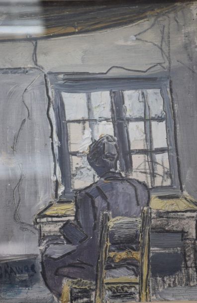 null Mixed media signed and dated 1937. "Man at the window". 22 x 32 cm.