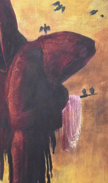 null René Pelousse ( 1917 - 1977 ) . Oil on isorel entitled "Amour sorcier" . Surrealist...
