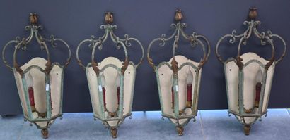 null Series of 4 sconces in patinated iron circa 1950 . Ht 66 cm . ( No glass ) ...