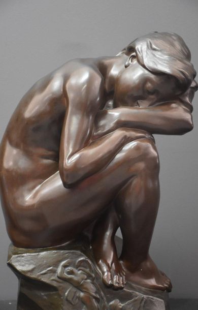 null Henri Boncquet ( 1868 - 1908 ) . Symbolist bronze representing a shape huddled...
