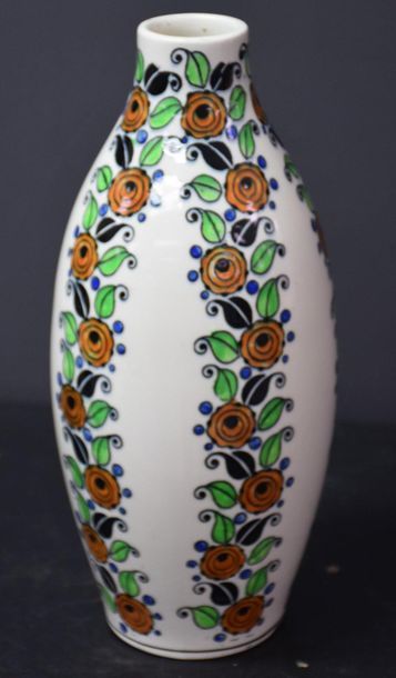 null Boch Keramis Catteau vase with painted decoration of stylized flowers . Ht 27...