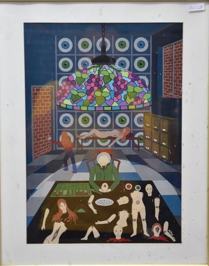 null Mira. Surrealist gouache with dismembered subjects. Signed lower right . 30...