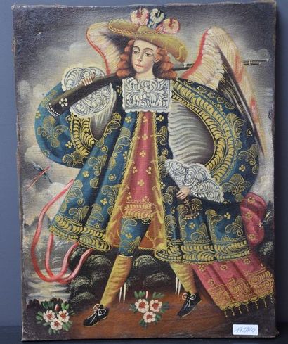 null Paire d'huiles sur toiles vers 1900 , écoles de Cuzco . 30 x 40 cm .
