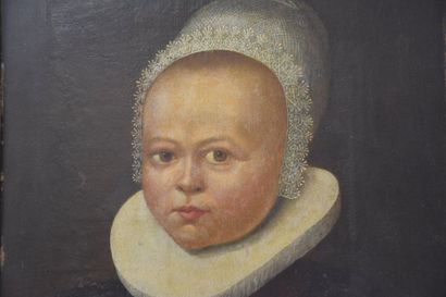 null Huile sur panneau de chêne XVII ème siècle . " portrait de jeune fille " . Cadre...