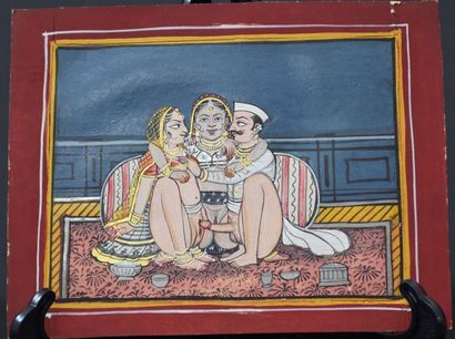 null Indian miniature, gouache on paper, erotic scene, 19th century. 14,5 x 10,5...