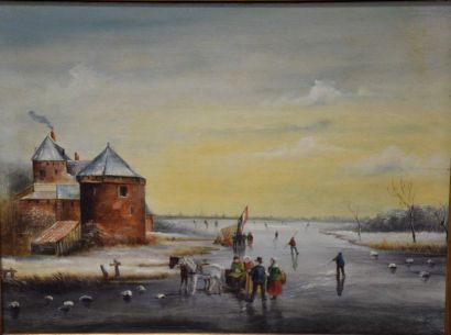 null Petrus Gerardus Vertin ( 1819 - 1893 ) . Scene of skaters on a frozen lake....