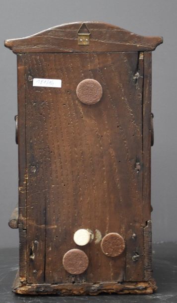 null Small chapel trunk whose door opens onto a polychrome wooden sculpture of a...