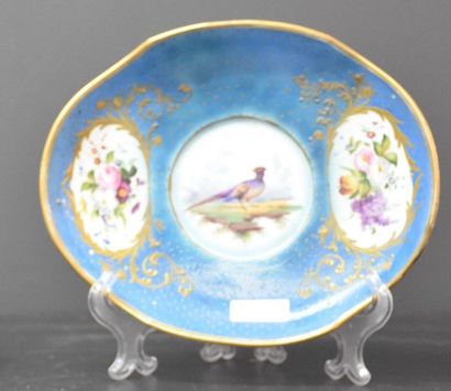 null Ecuelle and its tray in Sèvres porcelain decorated with flowers and birds in...