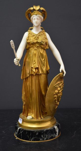 null Eugene Bernard. Chryselephantine. Minerva in gilt bronze and carved ivory. Ht...