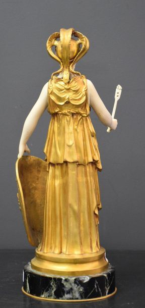 null Eugene Bernard. Chryselephantine. Minerva in gilt bronze and carved ivory. Ht...