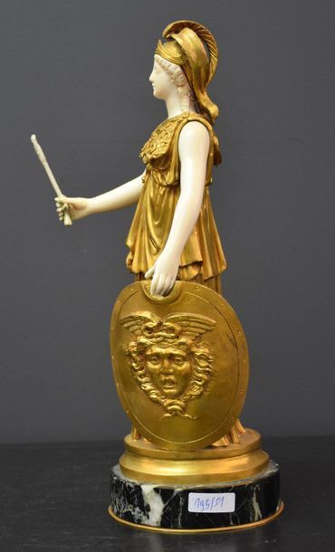 null Eugene Bernard. Chryselephantine. Minerva in gilt bronze and carved ivory. Ht...