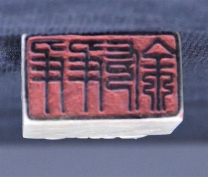 null Chinese hard stone seal with elephant decoration and landscape engraving . Ht...