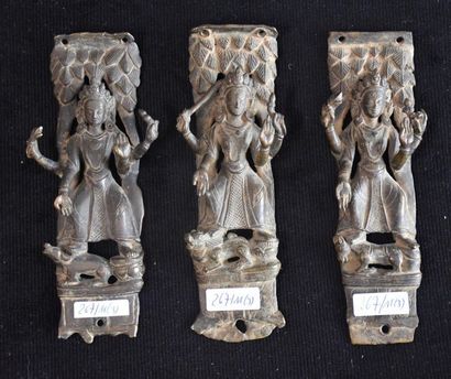 null Series of 3 high reliefs in chased bronze . Tibet XVIIth century . Ht 17 cm...