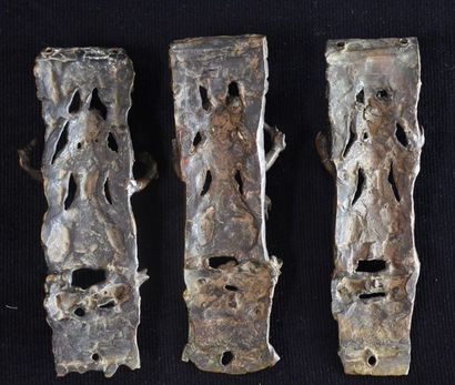 null Series of 3 high reliefs in chased bronze . Tibet XVIIth century . Ht 17 cm...