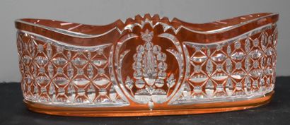null Exceptional planter in richly cut crystal from Val-Saint-Lambert. Aurora hue....