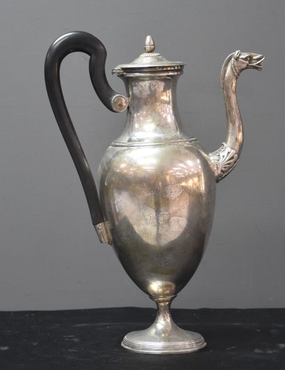 null Empire silver piedouche coffee pot with horse-shaped beak. Hallmark old man...