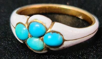 null Gold ring, enamel and turquoise cabochons. Victorian England. Goldsmith's hallmark...