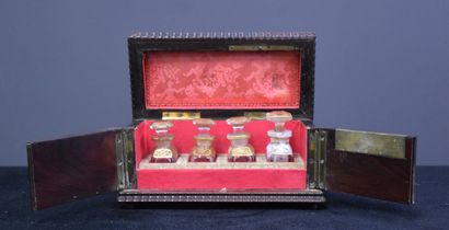 null Precious Napoleon III box containing 4 perfume bottles (1 bottle glued together)....