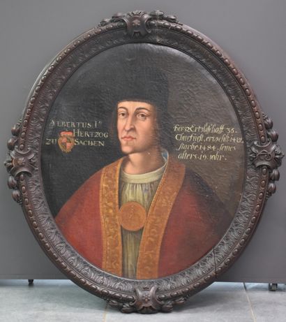 null Old Portrait of Albertus I, Count of Saxony.

Antique oval carved wooden frame....