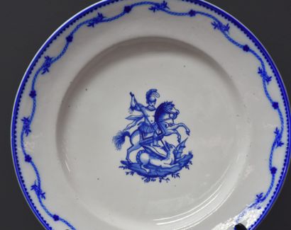 null Plate in porcelain of tournai with decoration of Saint George.