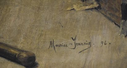 Maurice Jeannin ( 1867-1907 ) 莫里斯-杰宁（1867-1907）。"地板刨"。布面油画，右下方签名，日期为1896年。非常好的向十九世纪的工业艺术致敬。主要作品："Le...