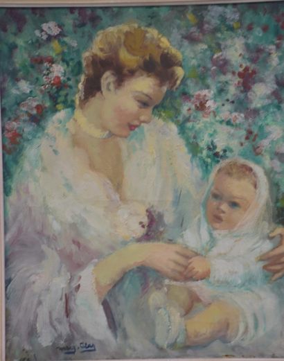 Marguerite Aers ( 1918 - 1995 ) . 玛格丽特-艾尔斯（1918-1995年）。 "母性"；布面油画，签名右下，59 x 68厘米...