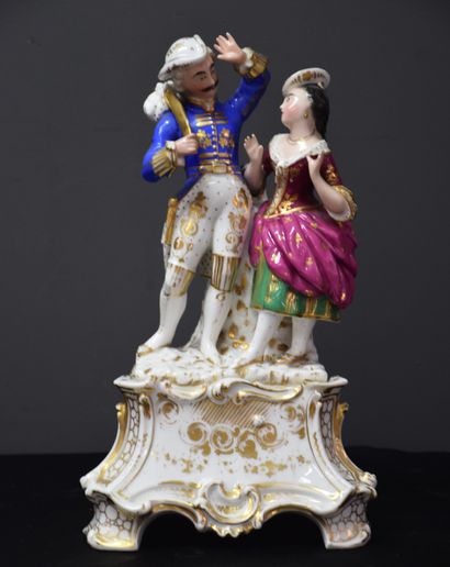null Pair of Paris porcelain subjects on a white and gold base. Ht 33cm (some old...