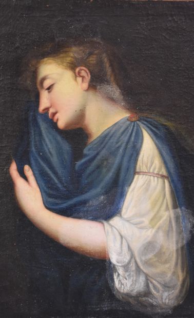 null Huile sur toile XVII ème siècle. Profil présumé de Marie Madeleine. 58 x 74...