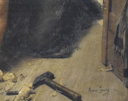 Maurice Jeannin ( 1867-1907 ) 莫里斯-杰宁（1867-1907）。"地板刨"。布面油画，右下方签名，日期为1896年。非常好的向十九世纪的工业艺术致敬。主要作品："Le...