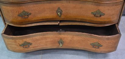null 18th century German crossbow style curved chest of drawers in oak and walnut...