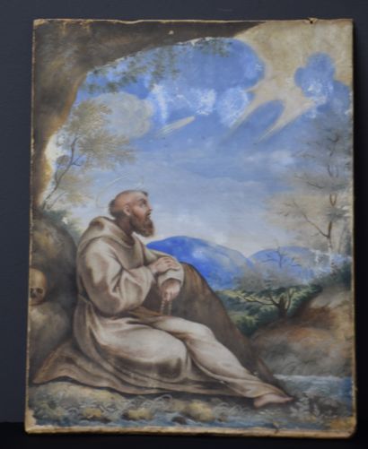null Gouache on vellum 17th century. Saint Jerome in the desert. 28 x 20 cm.