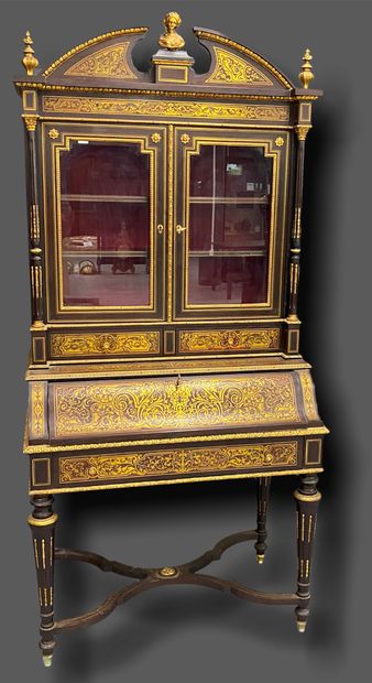 null 1 scriban-library piece of furniture in marquetry in the Boulle style ornamented...