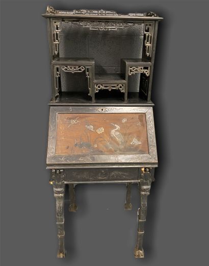 null Napoleon III secretary desk in japanese style. Ht 149 cm. Length 57 cm. Depth...