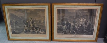 null Pair of beautifully framed neo-classical antique engravings "Combat des oraces"...